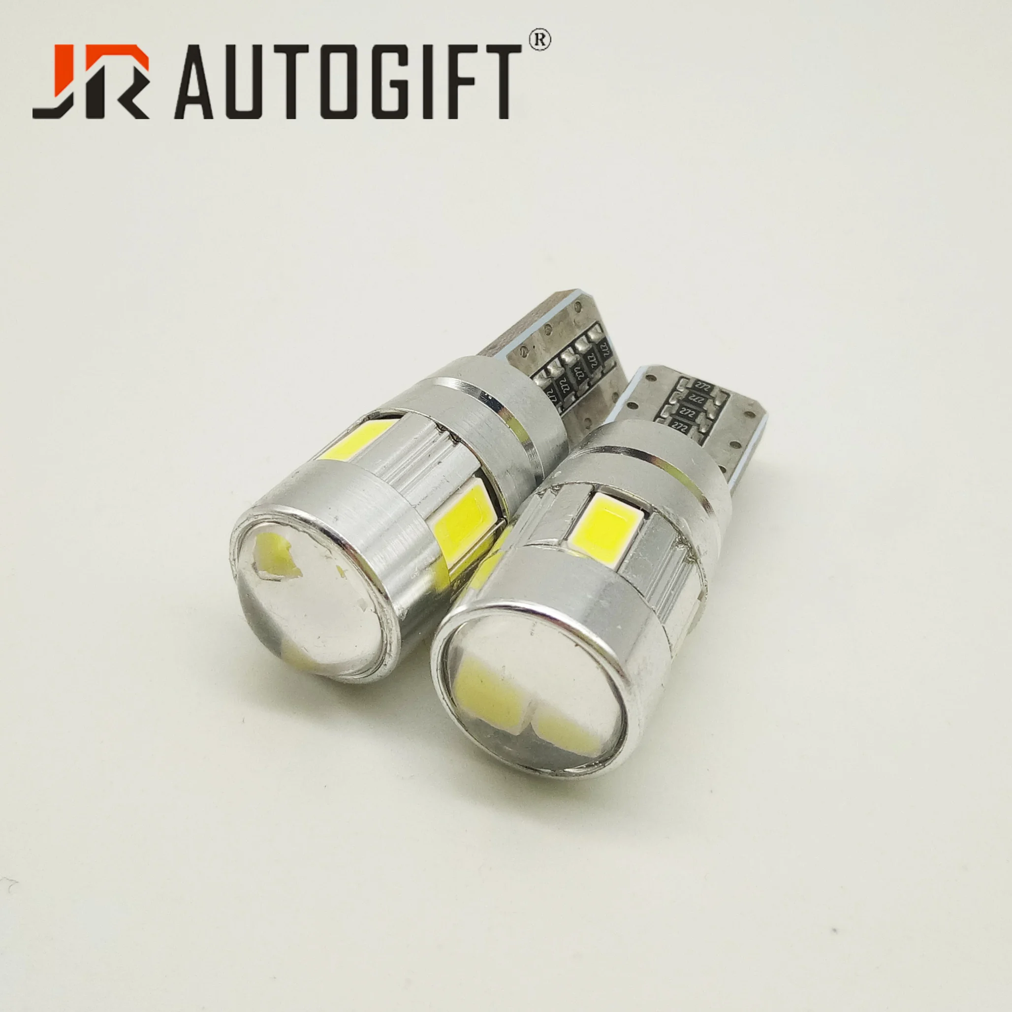 10 шт в наборе. Автолампа светодиодная T10 W5W SMD 5630 + Линза (с обманкой) габариты