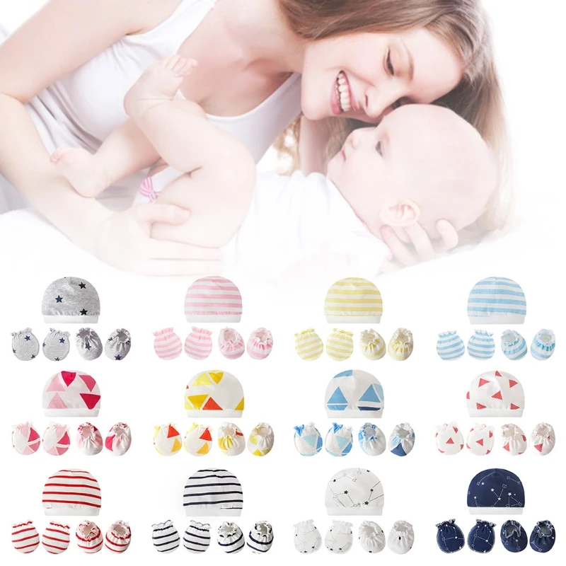 

Варежки для новорожденных, носки, шапочки, шапка, комплект, детские мягкие хлопковые перчатки, шапка, комплект чехлов для ног, подарки для но...