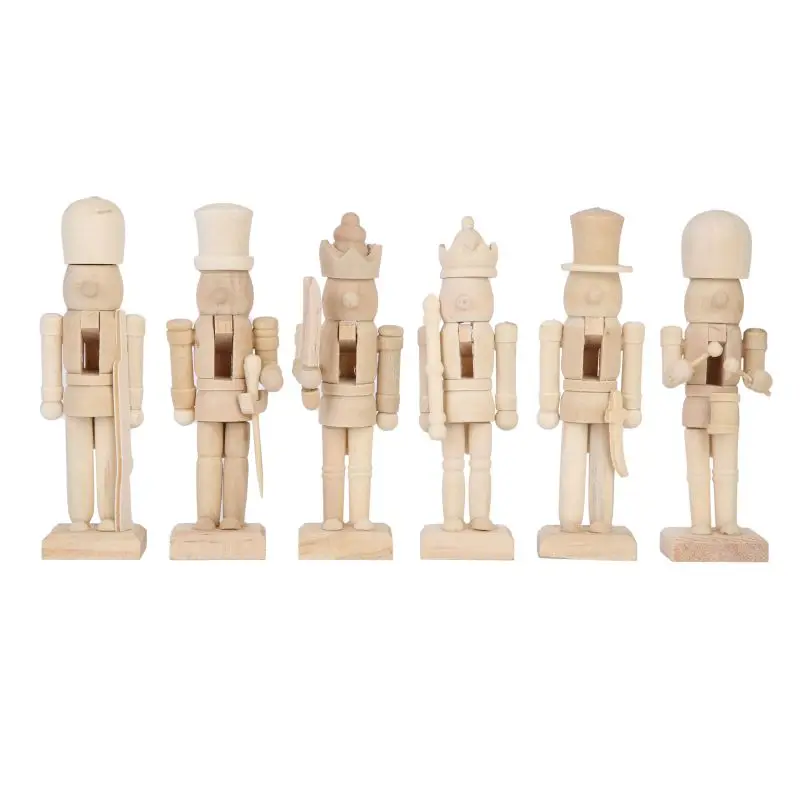 

6Pcs Figurines Soldier Wooden Unpainted Walnuts Doll For Kids DIY Toy Christmas Table Ornaments