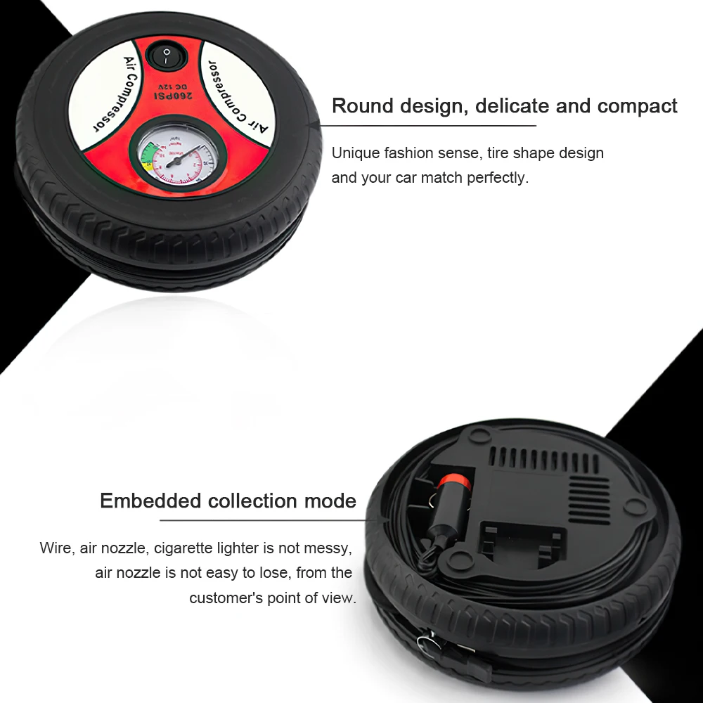 

260PSI DC12V Car Air Pump Auto Pump Portable Electric Mini Tire Inflator Air Compressor Drop Shipping Auto Pump Tire Inflator