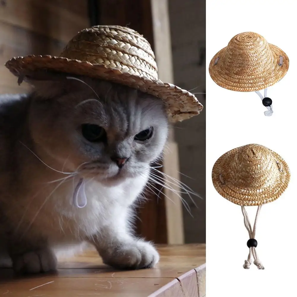 

Novelty Cute Summer Adjustable Pet Dog Outdoor Straw Hat Puppy Small Cat Sunhats Pet sun hat