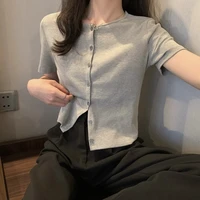 short sleeve korean fashion women clothing 2021 new basic tee shirt femme casual tshirts o neck slim gray t shirt top female