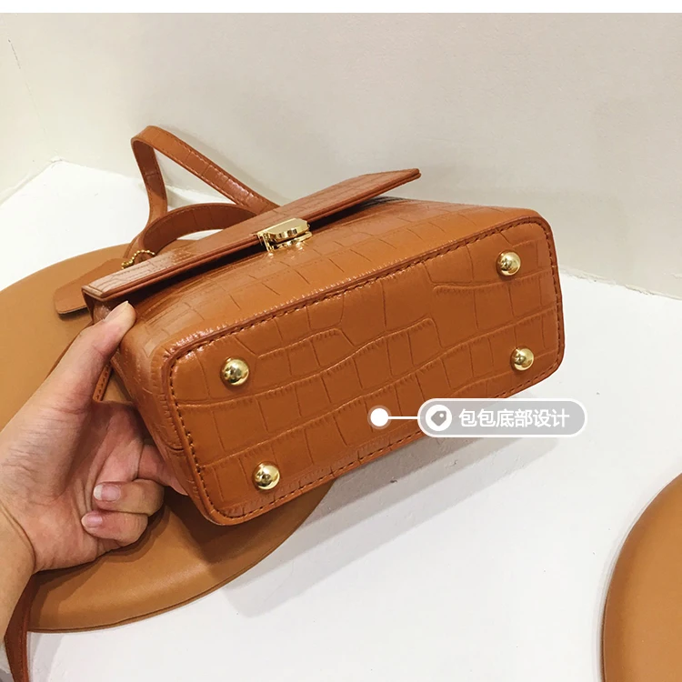 Vintage Fashion Stone pattern Tote bag New High Quality PU Leather Women's Designer Handbag Lock Shoulder Messenger Bag