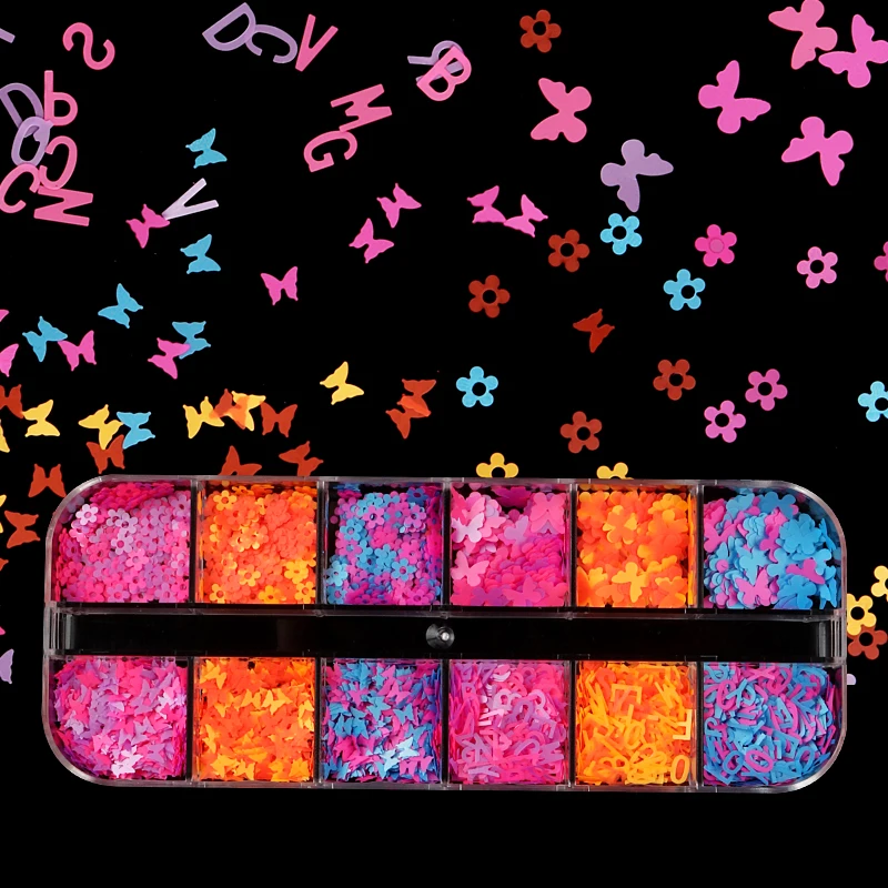 

Nail Decor Set Butterflies/Flowers/Hearts/Arabic Numerals Nail Art Sequins 3D Flakes Slices Spangle Nails Decoration Accessories