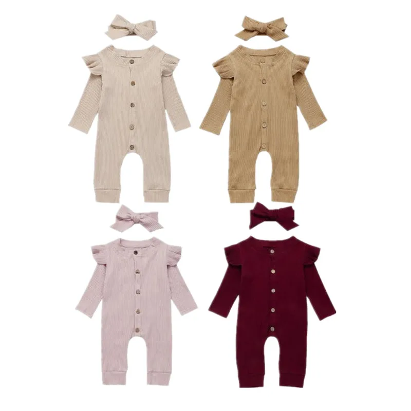 2 шт. однобортный трикотажный комбинезон с длинным рукавом для новорожденных