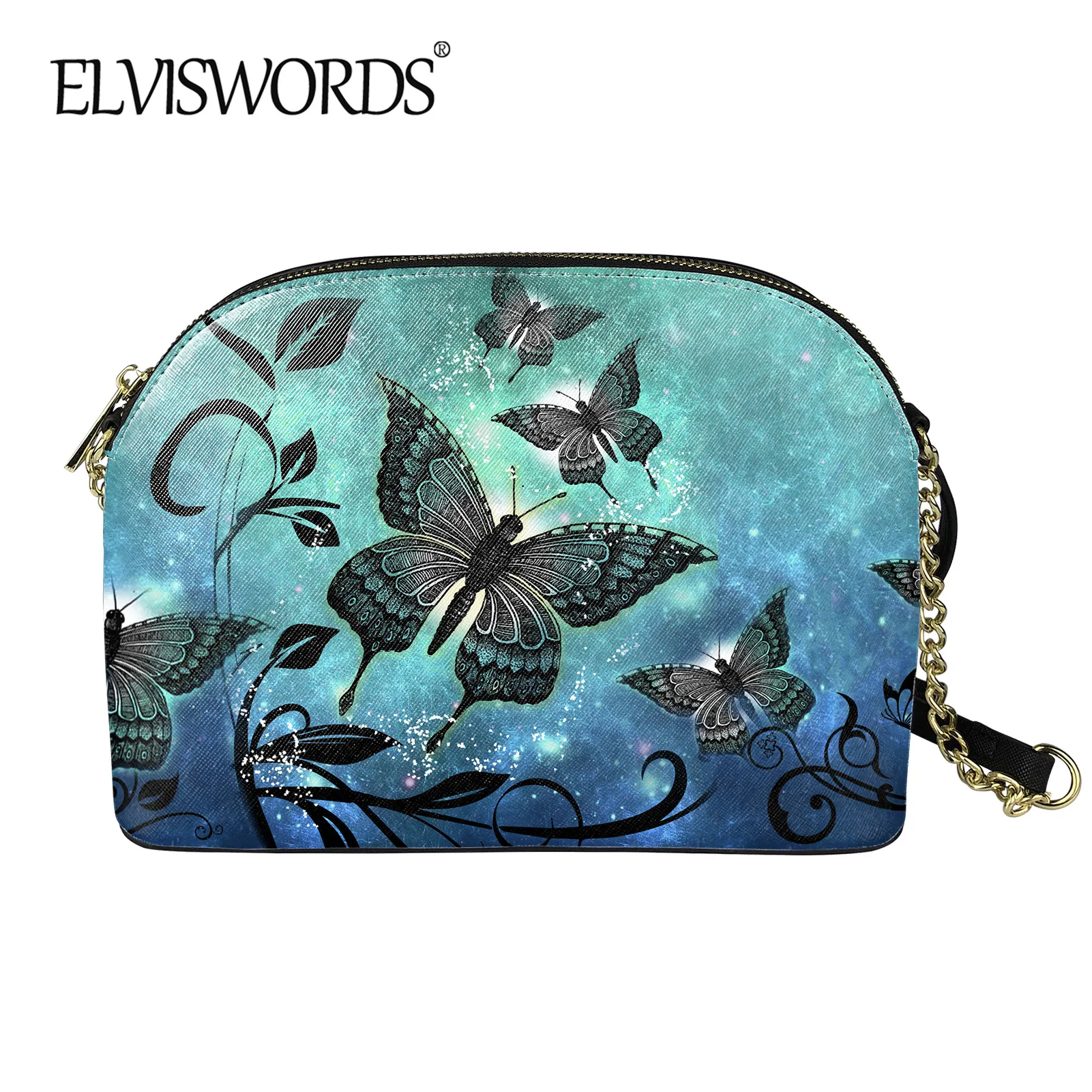 

Classic Women Shell Bags 3D Butterflies Art Print Luxury PU Leather Package Teen Girls Stylish Crossbody Package Zipper Purse