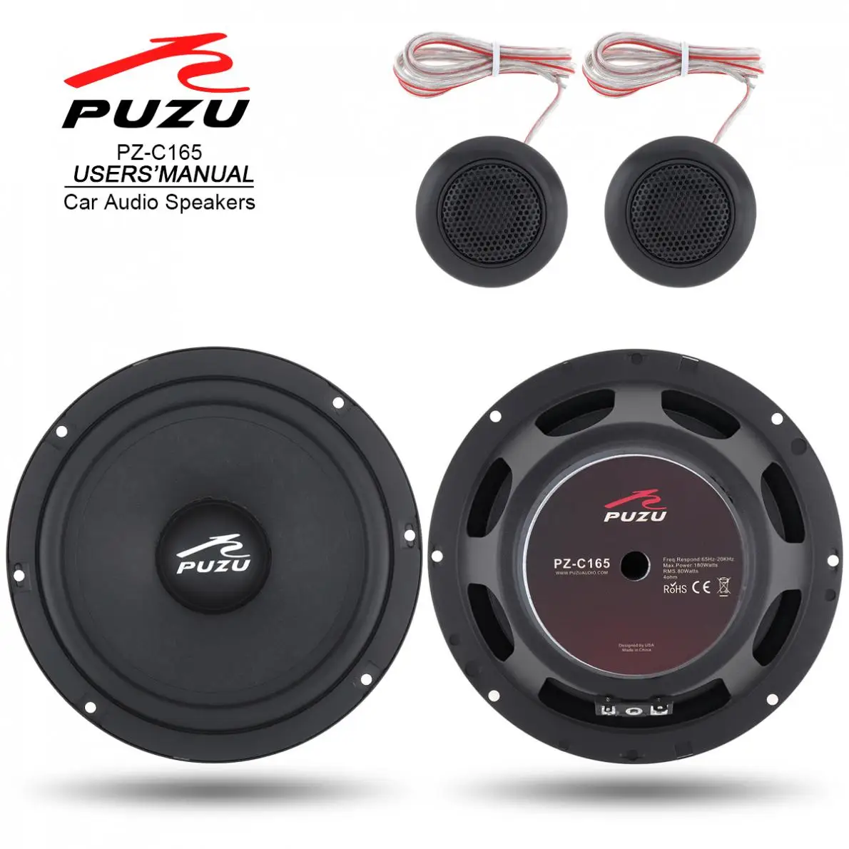 

PZ-C165 2Pcs 6.5 Inch 180W Car Coaxial Full Range Frequency Stereo Speaker with Tweeter and Frequency Divider for Cars