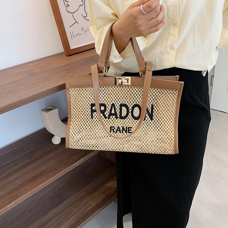 

2021 Summer New Style Straw Woven Wild Western Style Large Capacity Fashion Commuter Brand Women Shoulder Underarm Tote Handbag