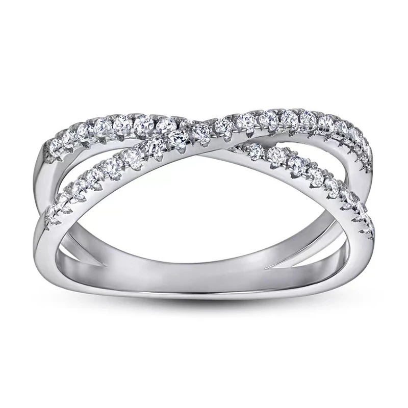 

LY Cross X Pave Ring Real 925 Sterling Silver Rings For Women Cubic Zircon Girls Fine Jewelry 2022 Trend