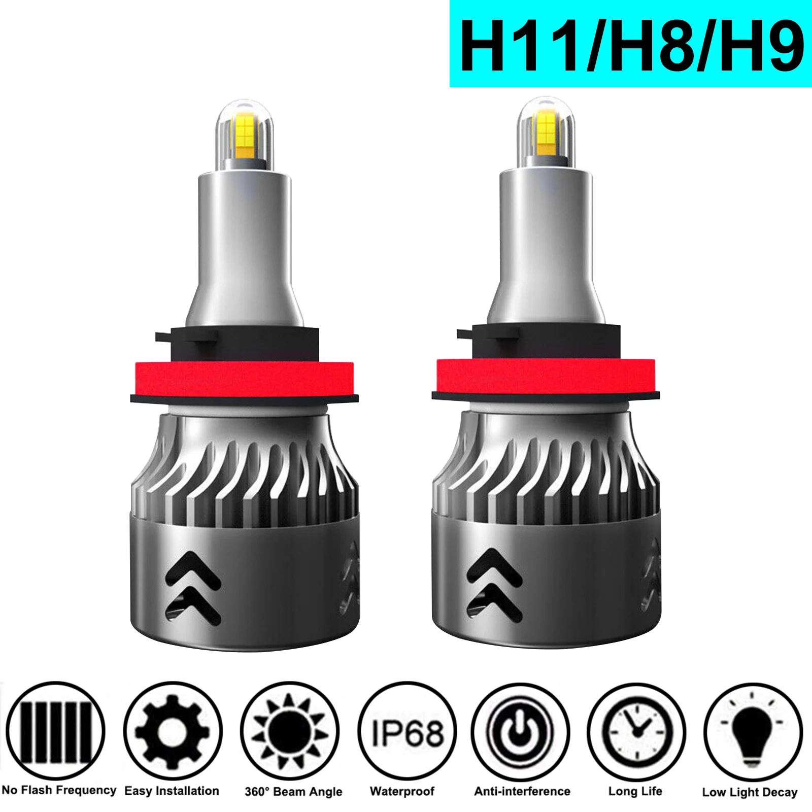 

2pcs Car Headlight Bulbs 1904 H11 LED Car Headlamp 60W 6000K 6000LM Car Lights