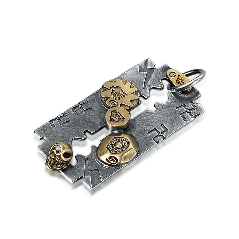 

925 стерлингового серебра ювелирные изделия Ретро тайского серебра Мужская мода бритвенное лезвие ожерелье кулон череп кулон