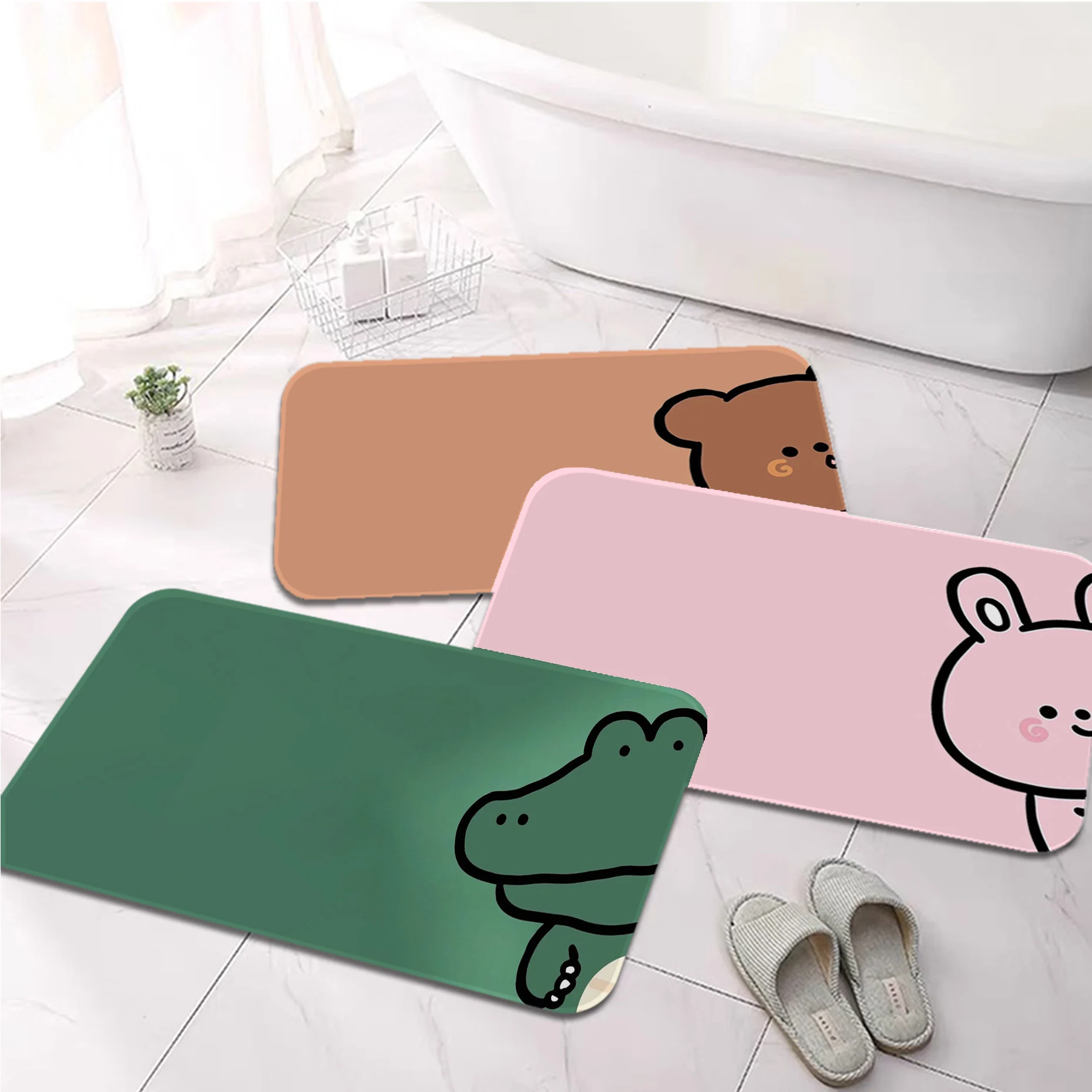 

Cartoon animal Printed Flannel Floor Mat Bathroom Decor Carpet Non-Slip For Living Room Kitchen welcome Doormat