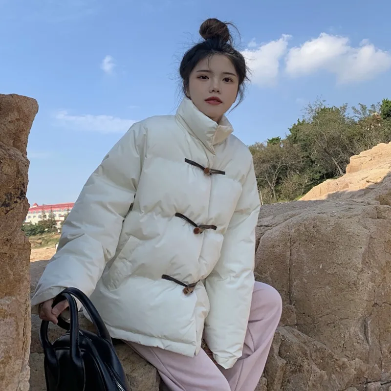 

Sanmuzi модная женская одежда ~ маленький костюм из бычьего рога с пряжкой и воротником-стойкой зимой, утепленное теплое хлопковое пальто