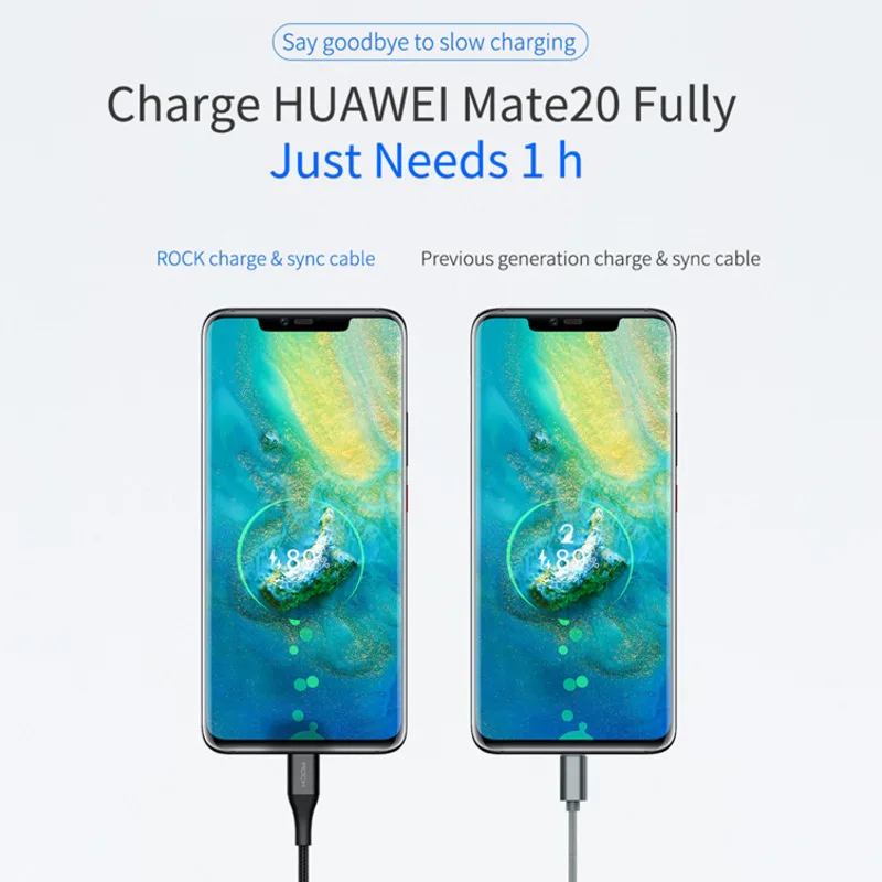 ROCK 5A usb type-C кабель для huawei mate 20 Pro Honor 10 USB Sync Quick 3 0 Шнур зарядное устройство телефона
