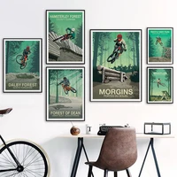 go mountain bike print canvas painting retro travel poster outdoor cycling wall art extreme sport pictures for living room decor