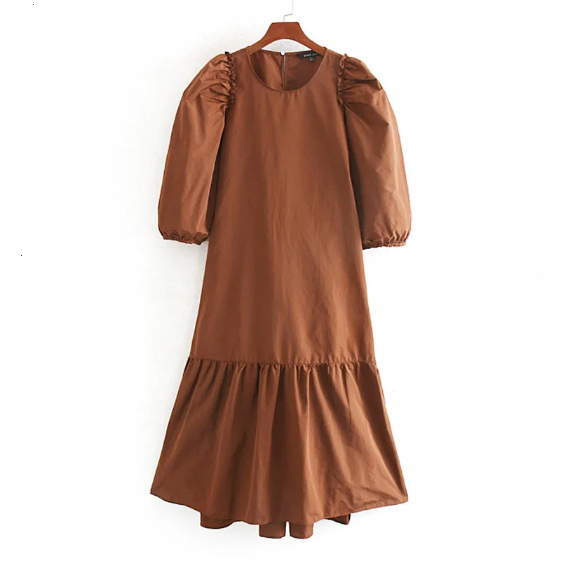RR Taffeta свободные платья для женщин Мода O образным вырезом одноцветное платье