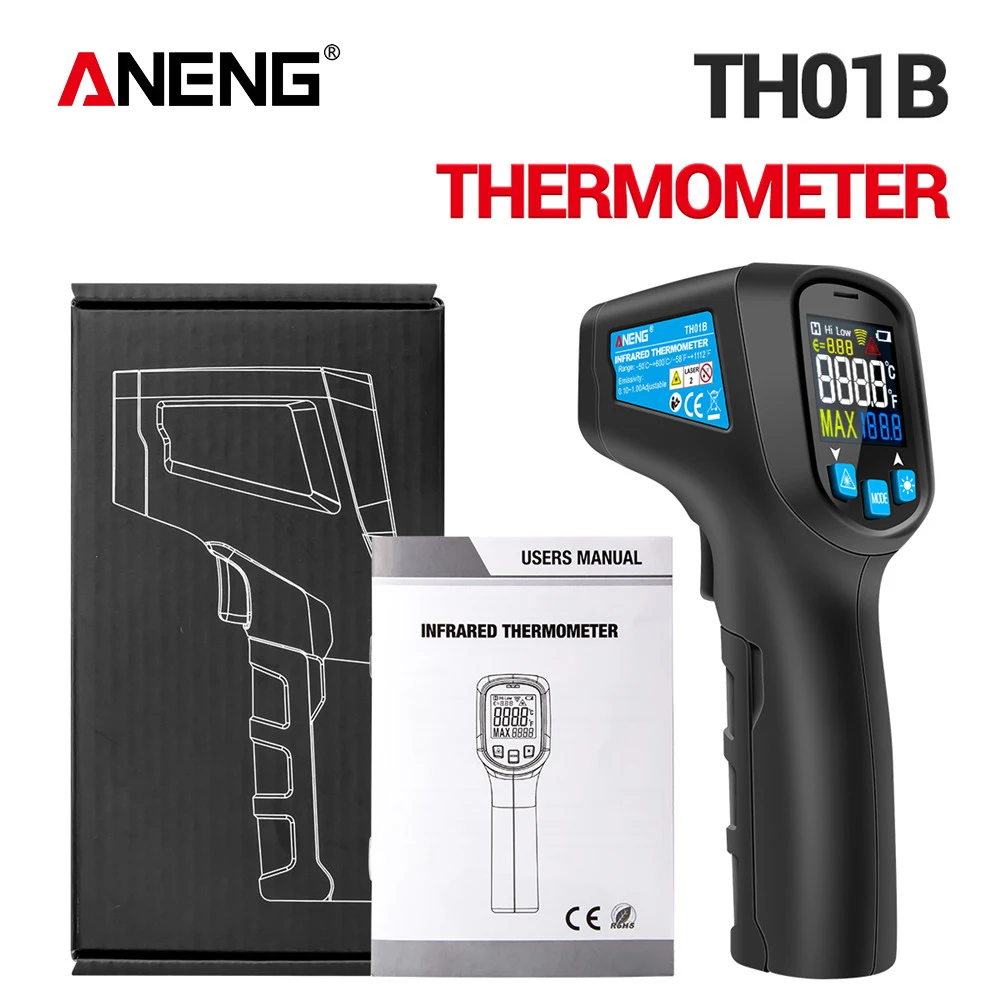 

ANENG TH01b Digital Infrared Thermometer Ir Laser Temperature Sensor Gun No Contact Thermometre -50~600c Meter Pyrometer