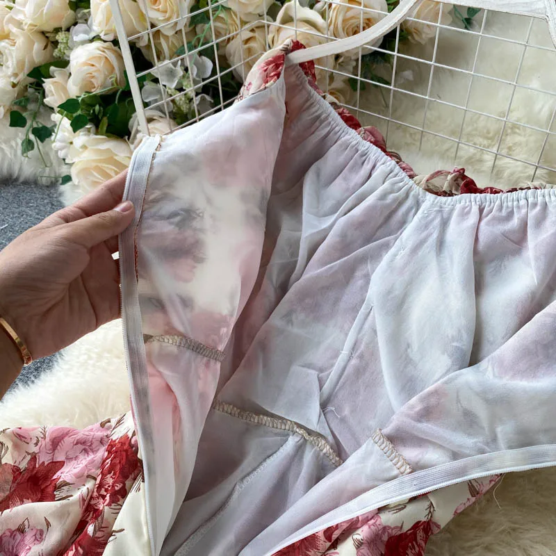 

Beach Holiday Dresses Women Summer Sweet Floral Print Long Dress Sexy Ruffle Strapless Slash Collar Irregular Long Dress Vestido