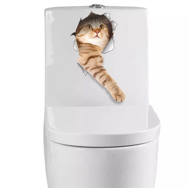 

3D Smashed Cat Dog Vivid Wall Sticker Bathroom Toilet Kitchen Funny Animals Decor Poster Decorative Decals PVC Mural Art