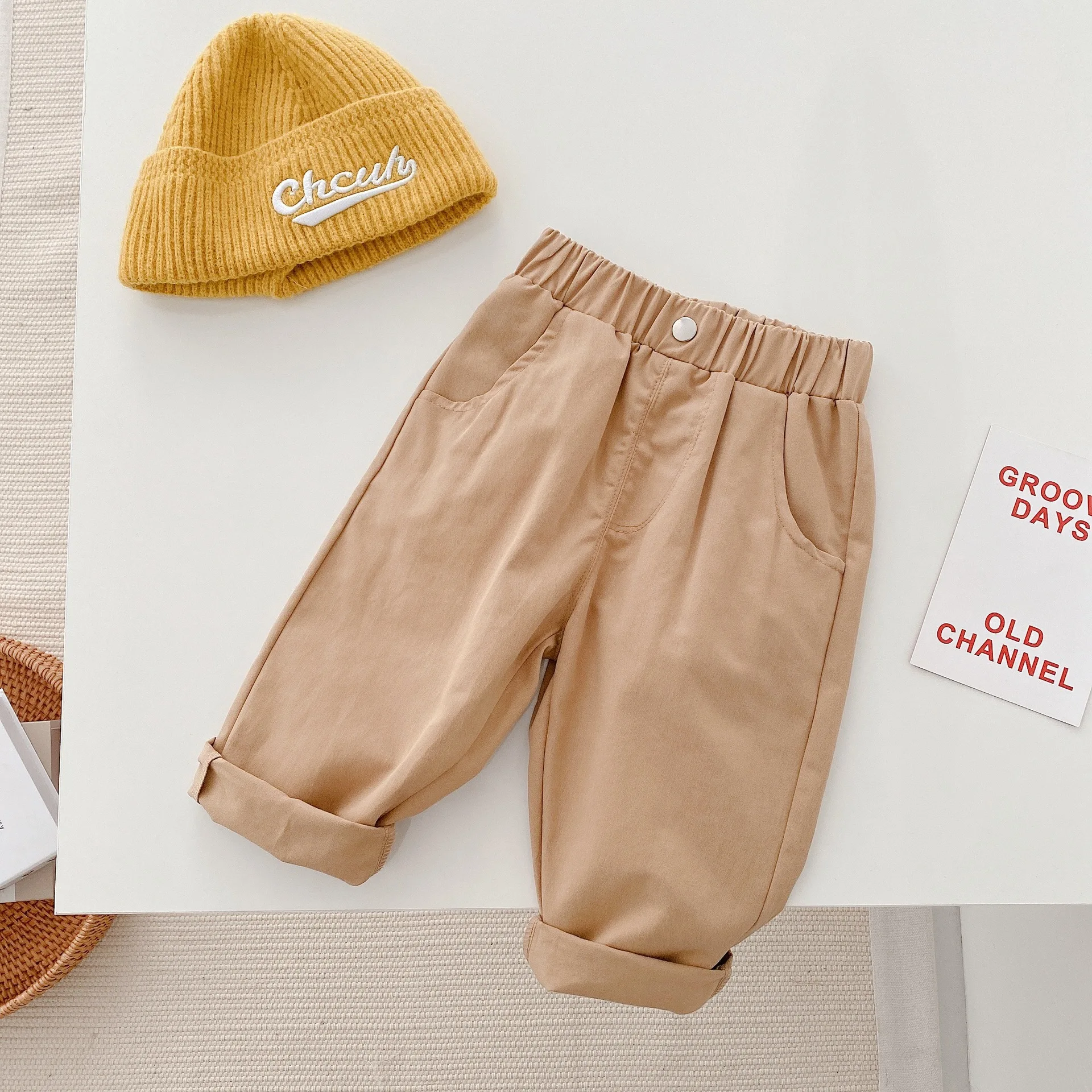 

Children's solid color casual pants 0-6-year-old spring boys' Korean version one button outer pants baby pants