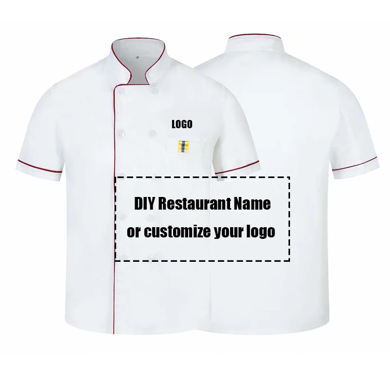 Customize DIY LOGO Print Chef Uniform Kitchen Bakery Cafe Food Service Short Sleeve Breathable Cook Wear Waiter Jacket Overalls