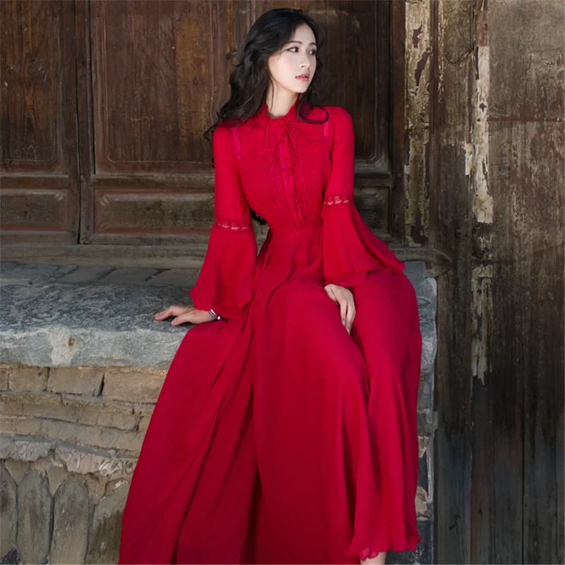 Женское винтажное шифоновое платье макси Красное длинное вечернее вечерние