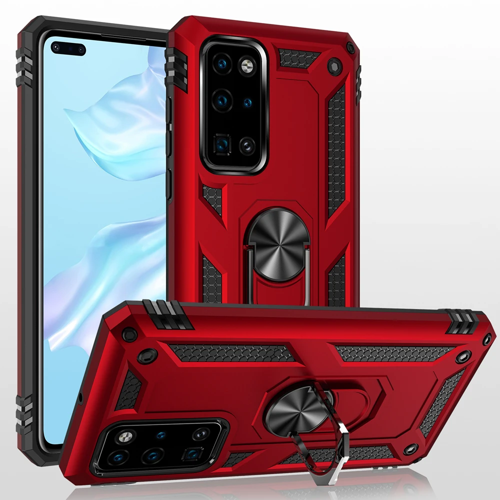 

Противоударный армированный чехол с подставкой для телефона HUAWEI P40 Pro Plus P40 Pro + Магнитный чехол с кольцом-держателем на палец с защитой от пад...