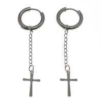 punk cross drop earring stainless steel piercing jewelry gift women men huggie hoop earrings