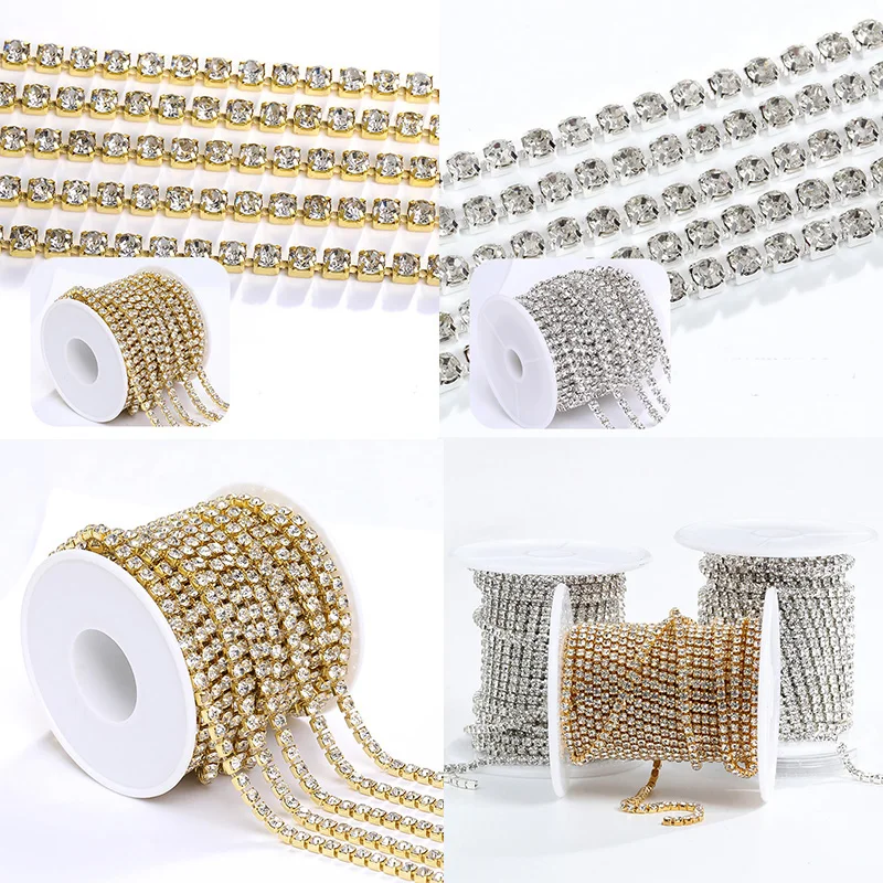 

2M/5M SS6-SS16 Claw Rhinestone Chain Necklace Accessories Diamond Earring Crystal Diy Crafts Jewelry Making Dense Cup Chain