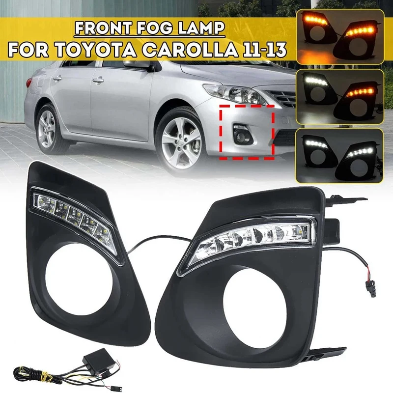 

NEW-Auto Flashing 2Pcs Daytime Running Lights Daylight Fog Lamp Cover with Turn Signal Lamp DRL for Toyota Corolla 2011-2013