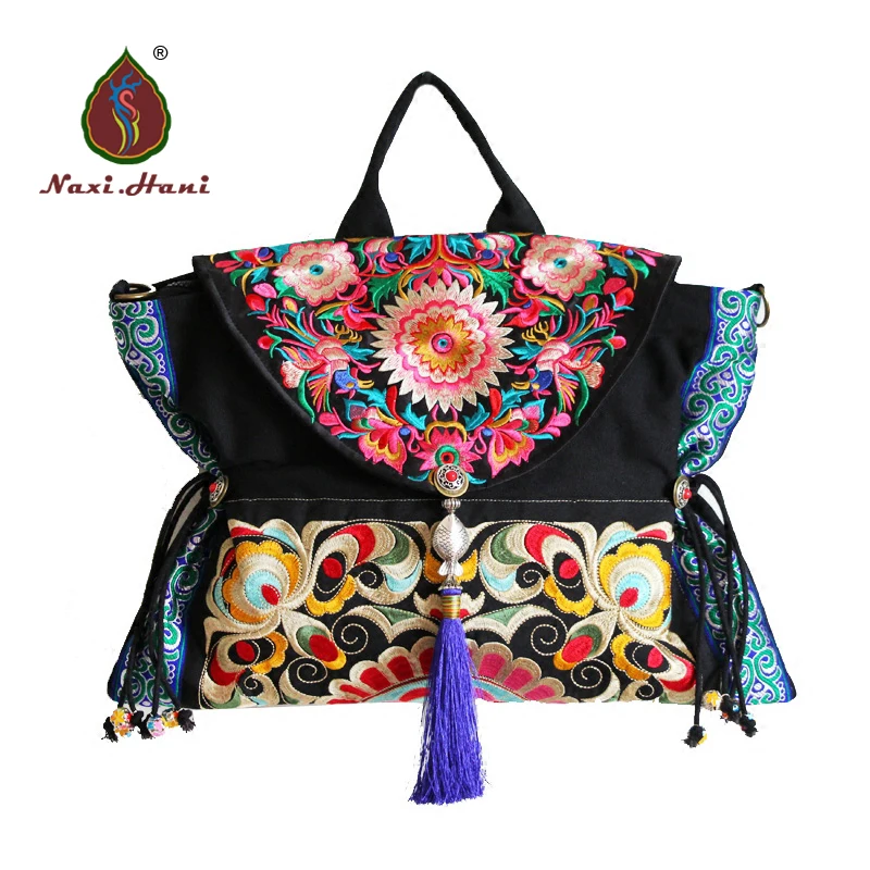 New embroidered shoulders bags boho canvas women handbags tassel crossbody bag | Багаж и сумки