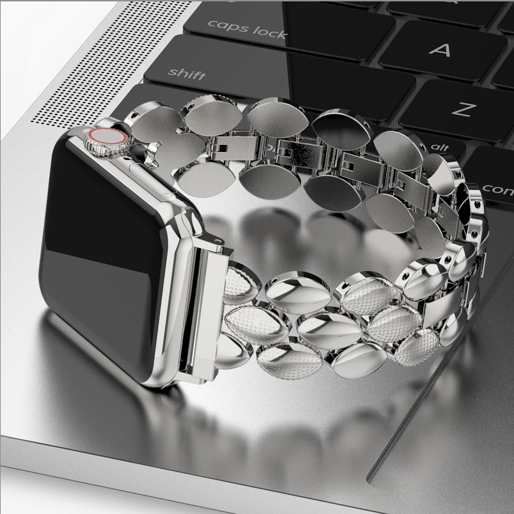 Toyouths Metal Stainless Steel Band for Apple Watch SE 38mm 42mm 40mm 44mm Fashion Women Men Strap for iwatch Series 6/5/4/3/2/1