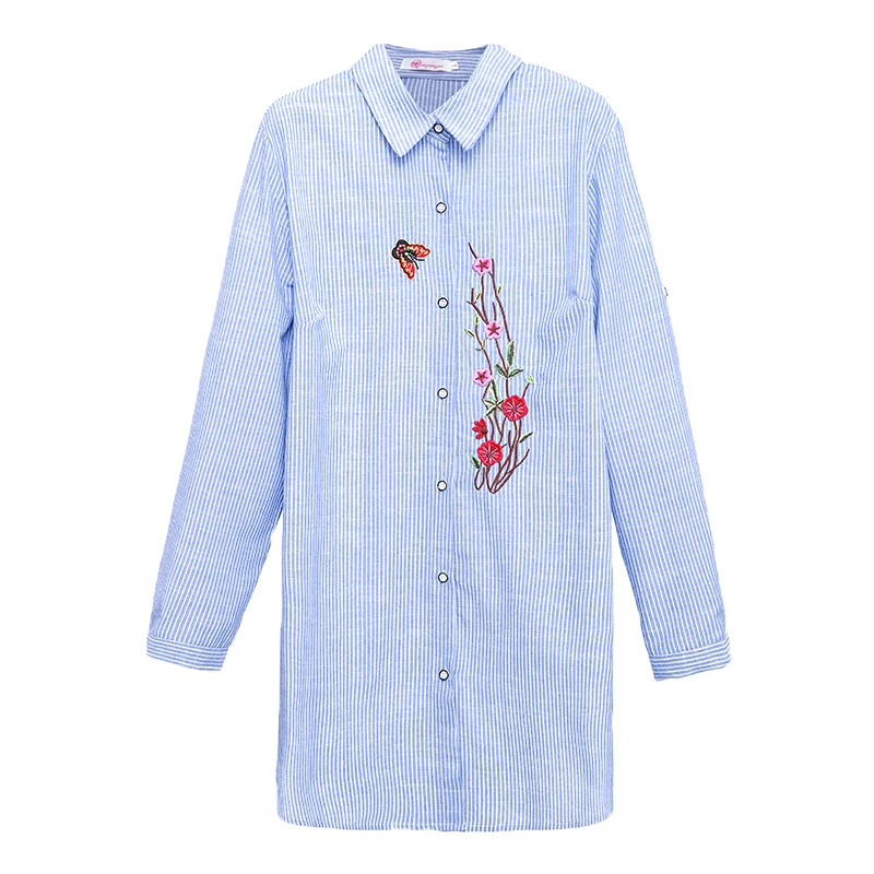 

8190# Spring Fashion Cotton Maternity Blouses Long Sleeve Embroidery A Line Slim Loose Shirt for Pregnant Women Pregnancy Tops