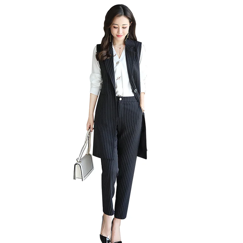 Women Striped Suit Waistcoat Set Professional Women's Spring and Autumn Two-piece Outfit Office Clothes |