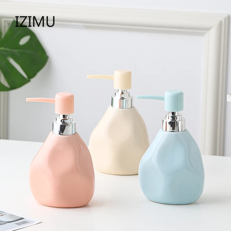 

IZIMU Macaron Ceramic Lotion Bottle Hand Sanitizer Shower Gel Shampoo Bottle Pressing Bottle Sample Room Hotel Bathroom Storage