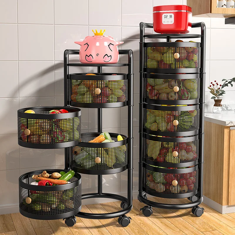 

Вращающаяся на 360 градусов кухонная напольная многоярусная стойка для фруктов и овощей многофункциональная Бытовая стойка для хранения ку...