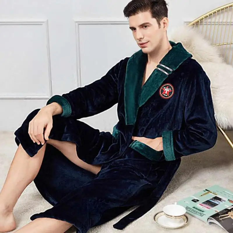 

Robe Coral Fleece Sleepwear For Men Winter Warm Flannel Bathrobe Kimono Gown Lingerie Thick Big Size 3XL Loungewear Nightwear
