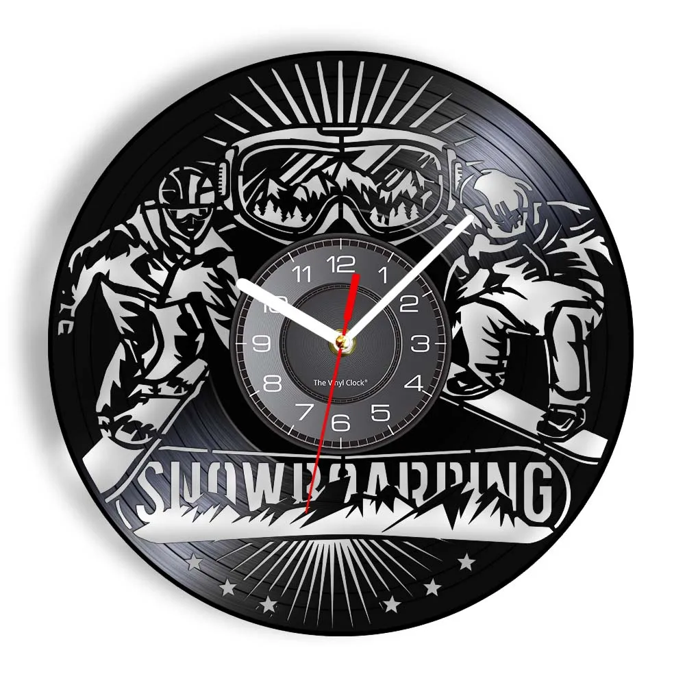 Snowboarding Freestyle Skiing Vinyl Album Record Walll Clock Skier Sports Home Decor Boarder Accessory Mancave Decor Watch
