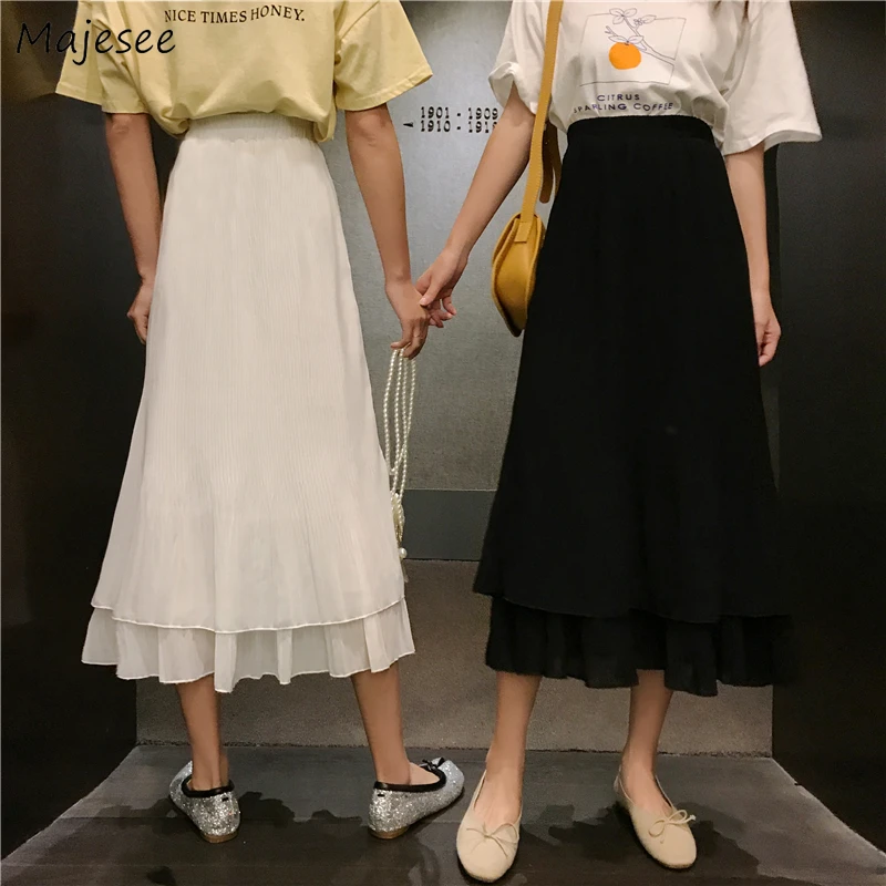

Skirts Women Solid A-line Tender Ladies Folds Fashion Casual Classy Female Elegant Girls Students All-match Stylish Ulzzang Chic