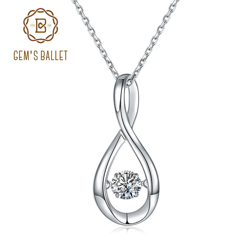 GEM'S BALLET Dancing Diamond  Necklace 5.0mm 0.5Ct D Color Moissanite 925 Sterling Silver Infinity Pendant Necklace For Women