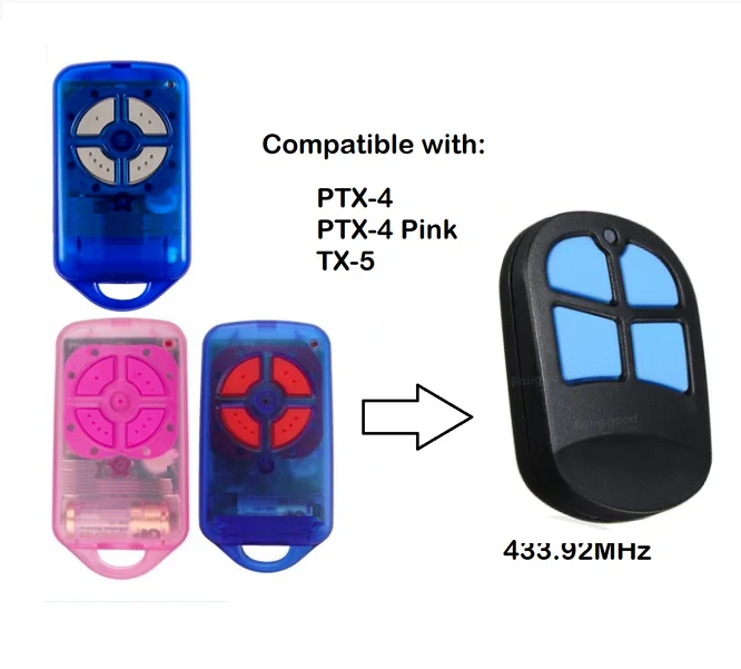 

433.92 MHz Transmitter 4-Buttons Garage Door Remote Controller for PTX4 Gate Door Replacement