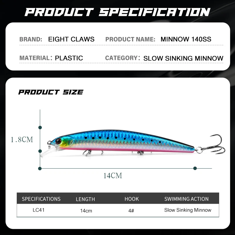 8 когтей BZY21 плавающая жесткая рыболовная приманка в форме гольяна 14 см 19 г
