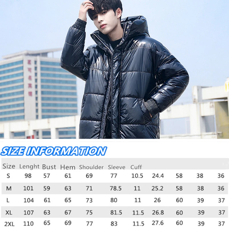 

Winter Men Glitter Down Jacket Outdoors Trekking Working Travel Cotton-padded Clothes Teenager Students Long Cotton Overcoat