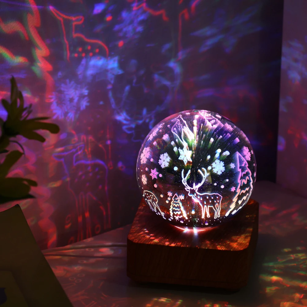 

3D Fireworks Night Light LED Christmas Holiday Home Bedroom Decoration USB Bedside Atmosphere Projector Night Lamp Gift for Kids