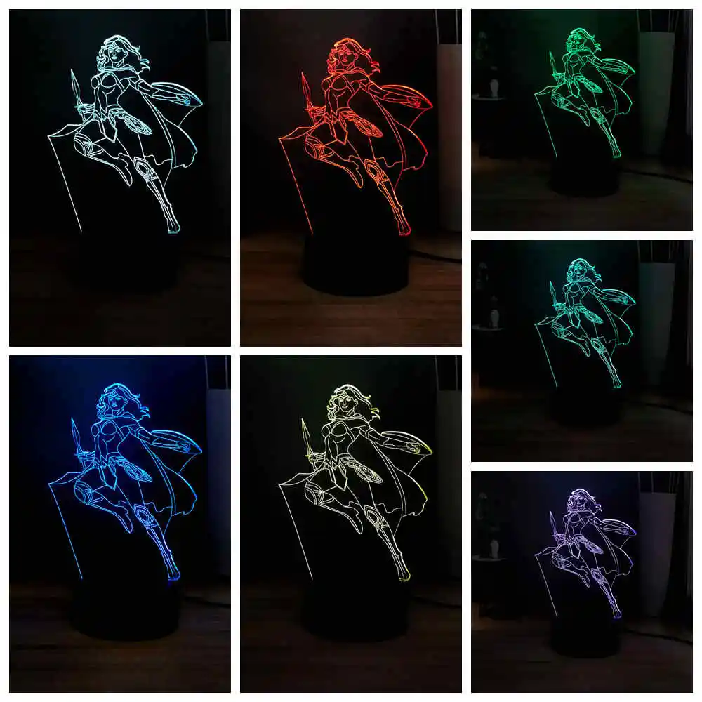 RGB 7 разноцветных Wonder Woman LED Ночник Новинка домашний декор USB мини переключатель