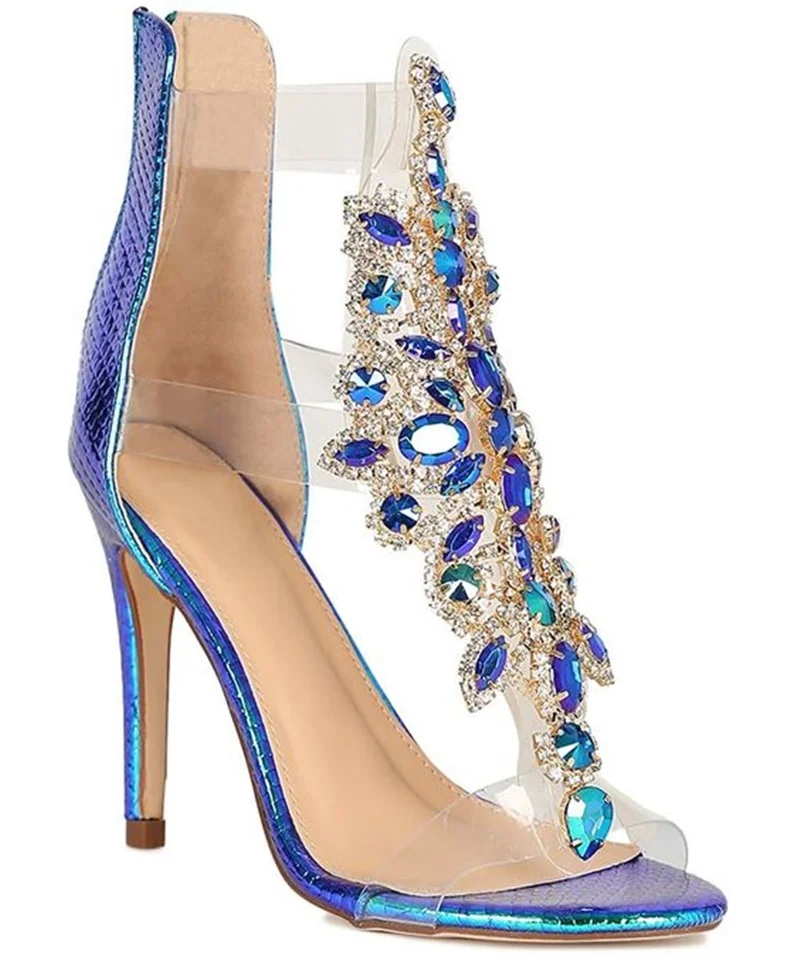 Пикантные босоножки стразы украшенные драгоценными камнями на высоком каблуке с