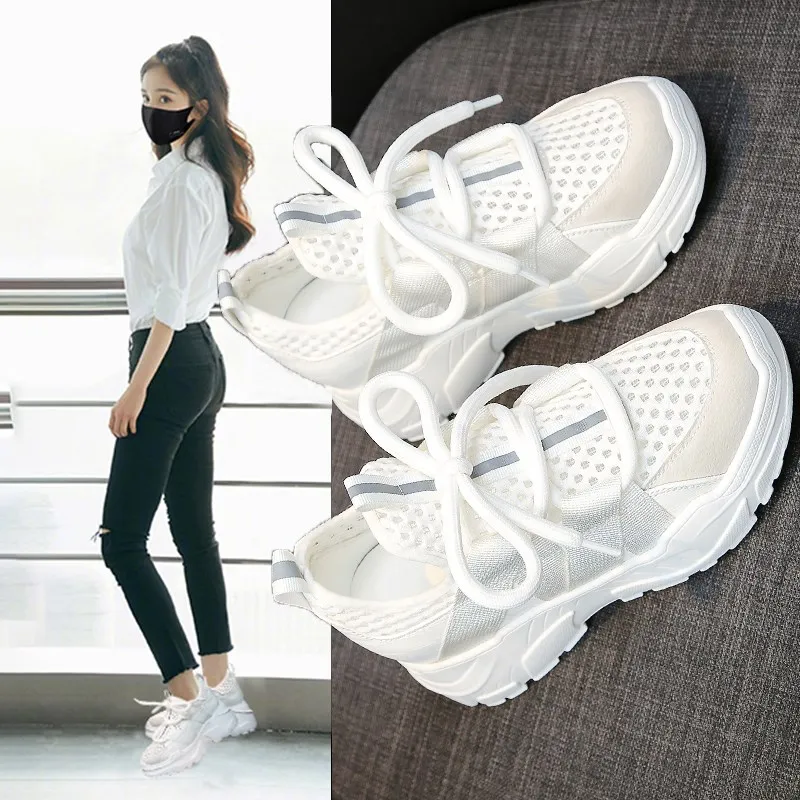 

Fashion Lace Up Women Running Shoes Mesh Breathable Non Slip Damping Jogging Sport Shoes Gym Platform Sneakers Female Trainers