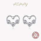 Ailmay натуральная 925 пробы серебро простые серьги в форме сердца, маленькие прекрасные серьги минимализм изысканные серьги-гвоздики ювелирное изделие Новый стиль