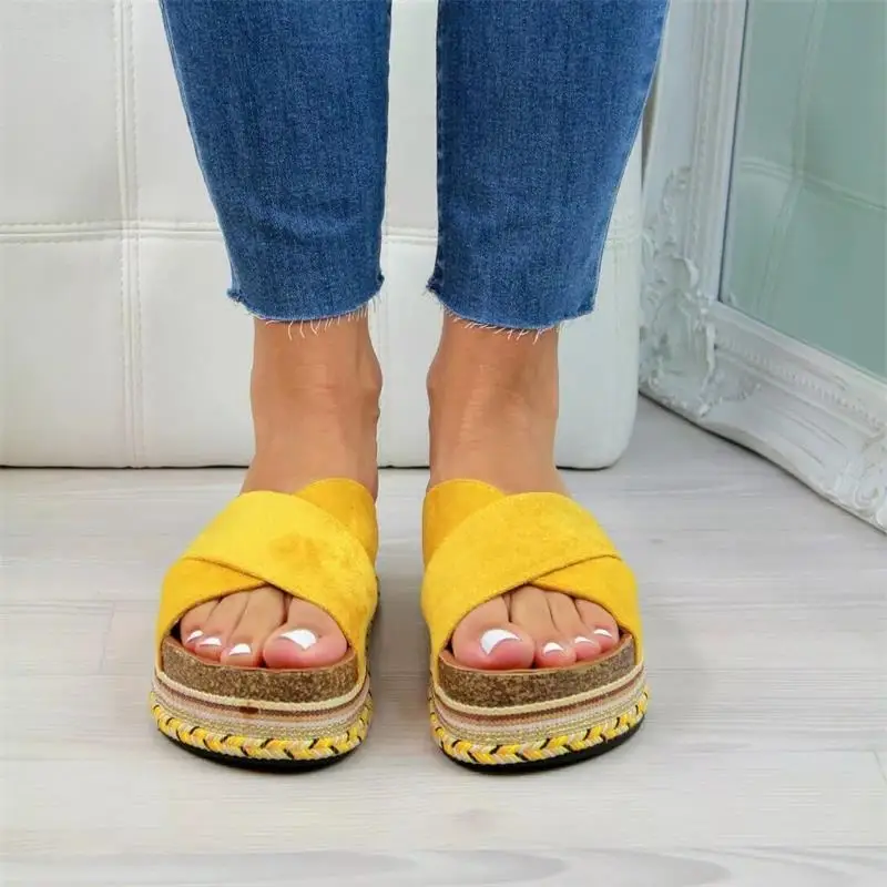 

Women's High-end Solid Color Suede Simple Cross Open Toe Flat Heel Comfortable and Fashionable All-match Sandals 1KB108