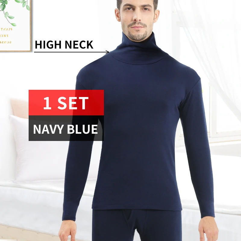 Мужское термобелье со средней горловиной для зимы, кальсоны - Цвет: High Neck Blue